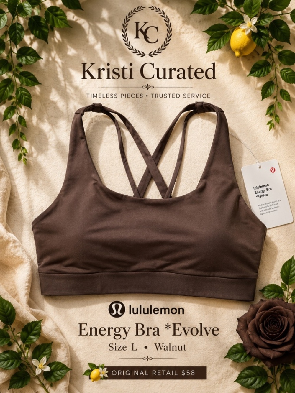*Lululemon Energy Bra Evolve Walnut Size L NWT